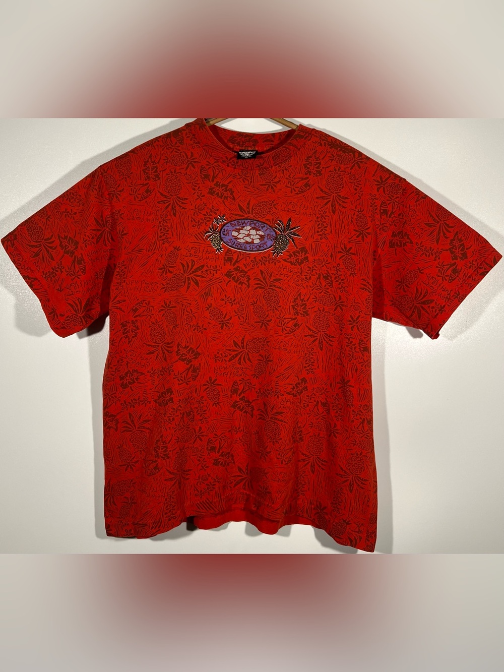 VTG 90s Newport Surf & Sport Hawaiian Skate Surfing AOP Shirt XL Single Stitch